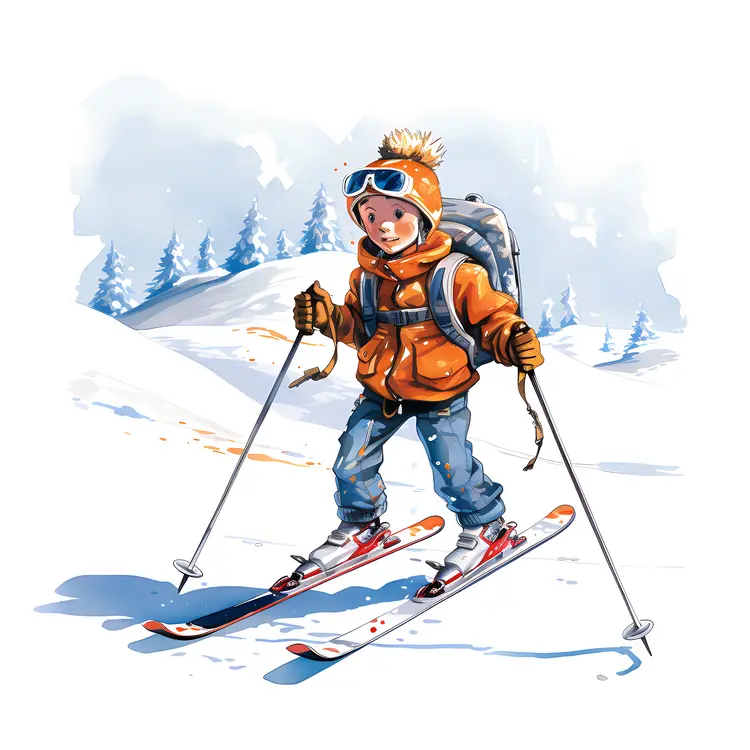 Child Skier in Orange Jacket