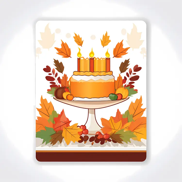 Autumn Cake with Candles and Leaves