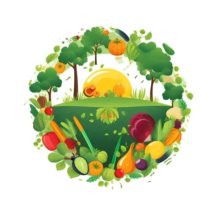 Fresh Vegetables and Fruits in a Garden Illustration