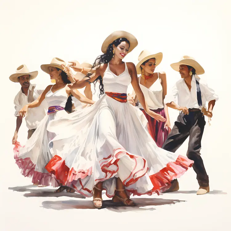 Traditional Dancers in White Dresses