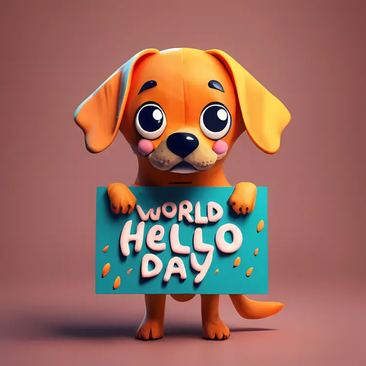 Cartoon Dog Celebrating World Hello Day