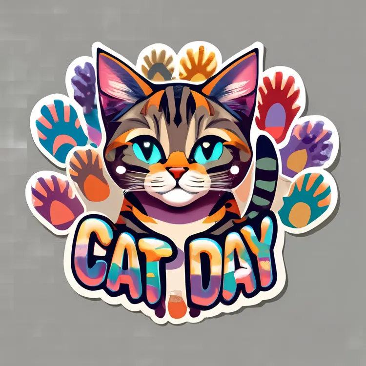 Colorful Cat with Paws for Cat Day Celebration