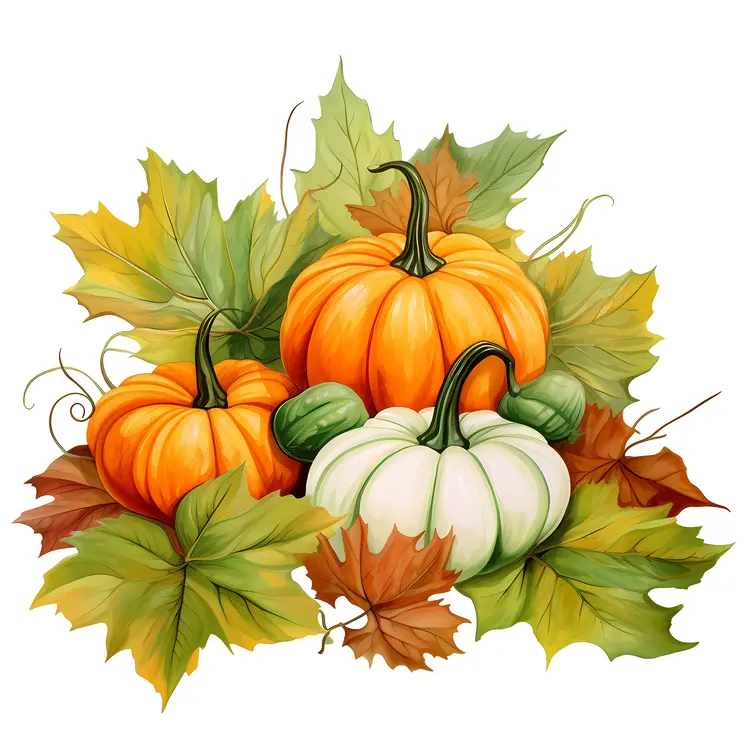 Beautiful Pumpkins with Autumn Leaves for Fall Season