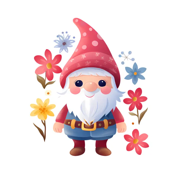 Gnome with Flowers Illustration