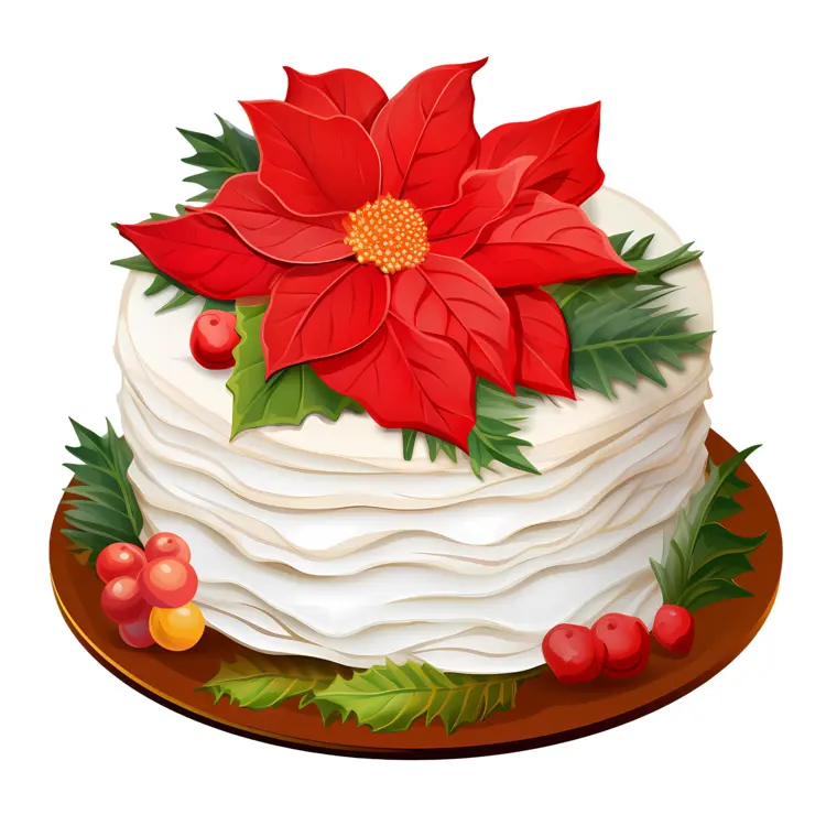 Christmas Cake with Poinsettia and Berries