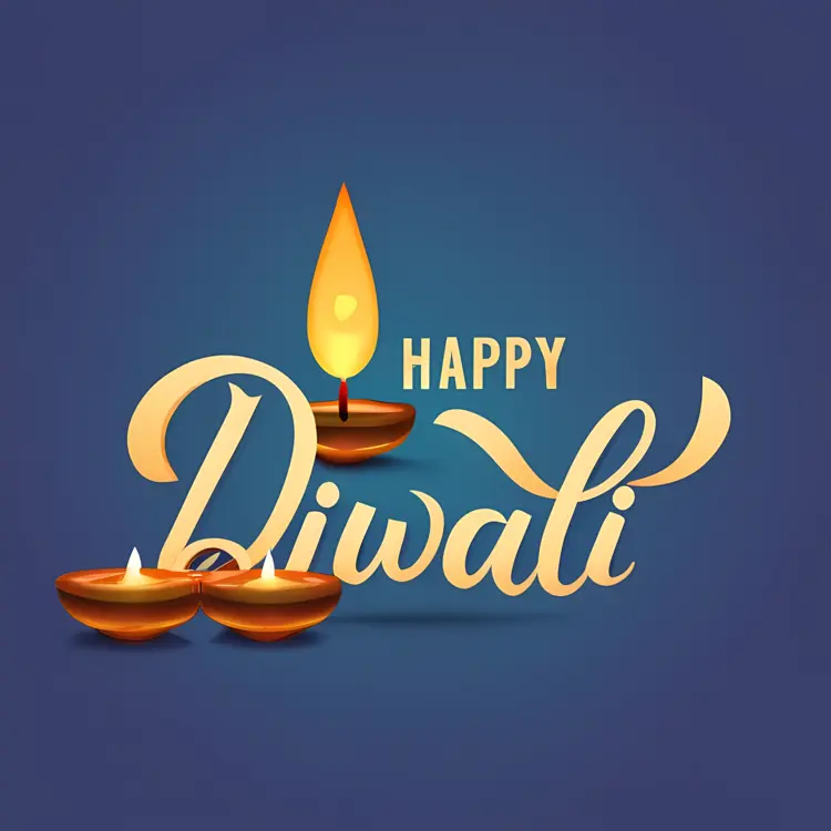 Happy Diwali with Golden Text and Diyas