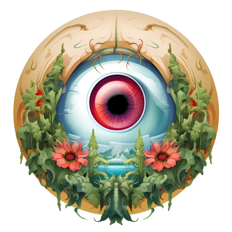 Surreal Fantasy Eye with Flowers and Greenery