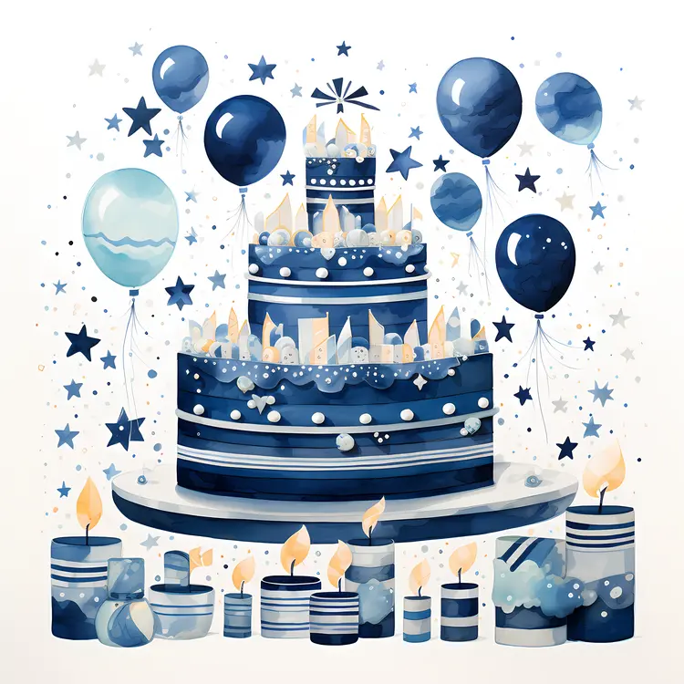 Nautical Themed Cake with Candles and Balloons