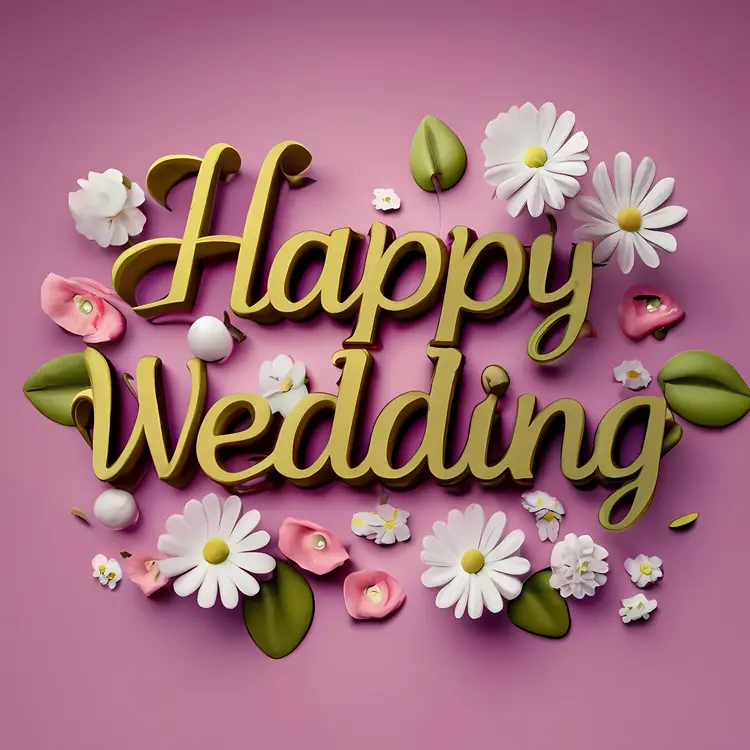 Happy Wedding Text with Floral Design