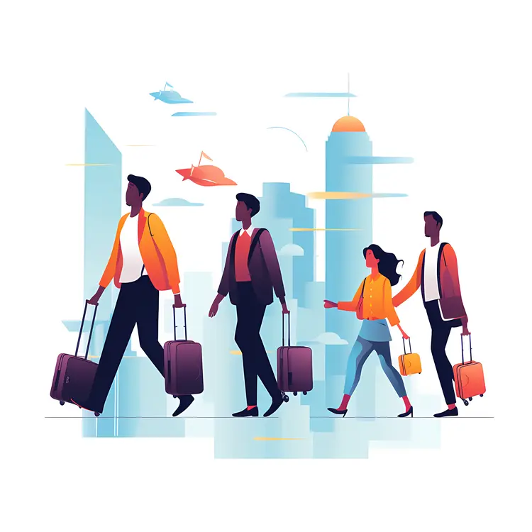Travelers with Luggage in Urban Setting