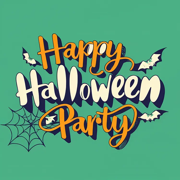 Happy Halloween Party Text with Bats