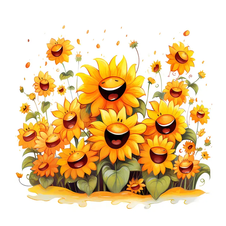 Cheerful Cartoon Sunflowers with Happy Faces