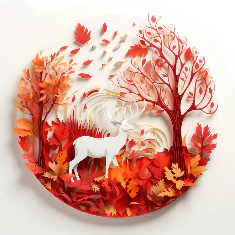White Deer in Autumn Forest
