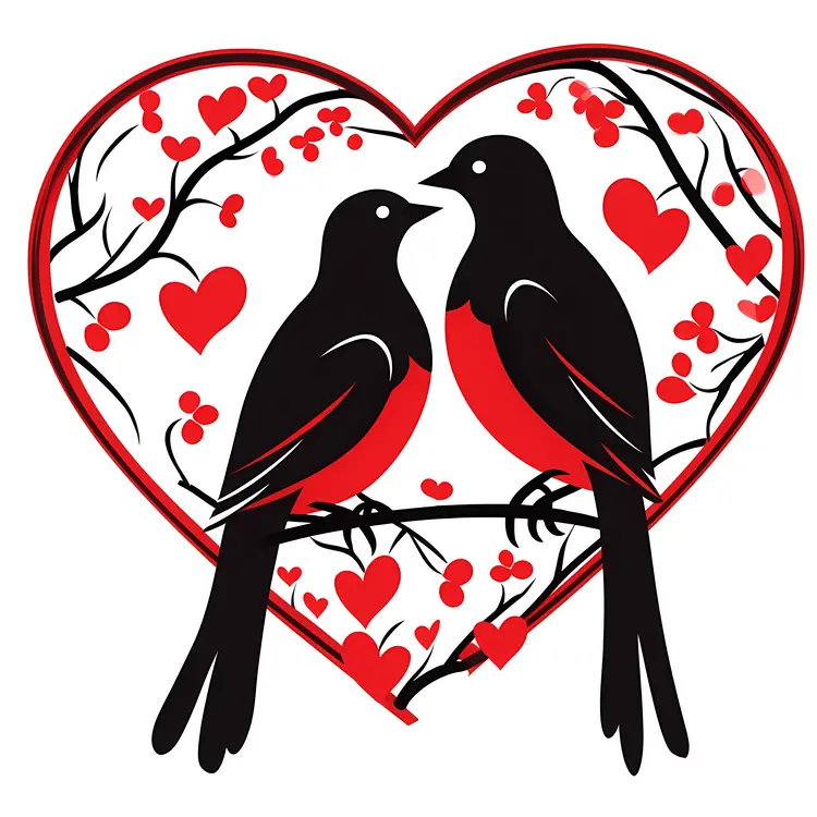 Romantic Birds in Heart Illustration for Valentine's Day
