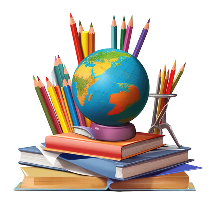 Globe with Books and Pencils for Education Concept