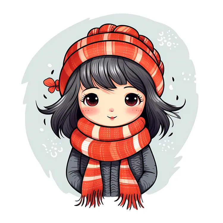 Cute Girl with Red Scarf and Hat