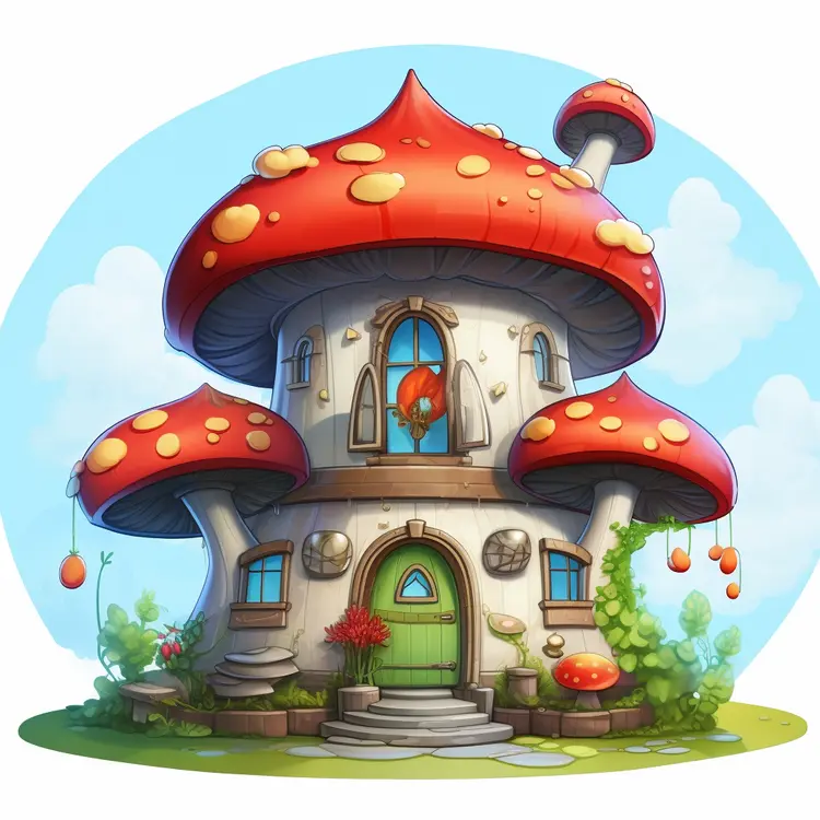 Whimsical mushroom house in a fantasy setting