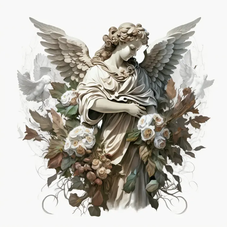 Angel with Flowers and Doves