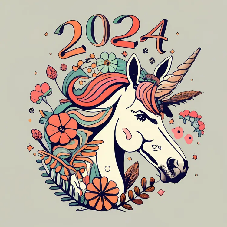 Colorful Unicorn with Flowers and 2024