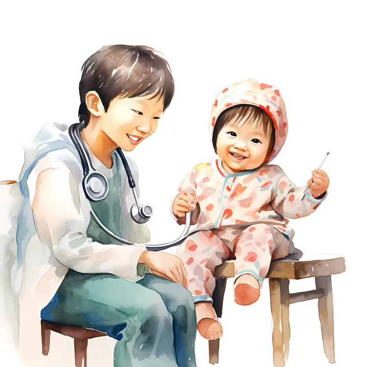 Boy Doctor with Baby and Stethoscope