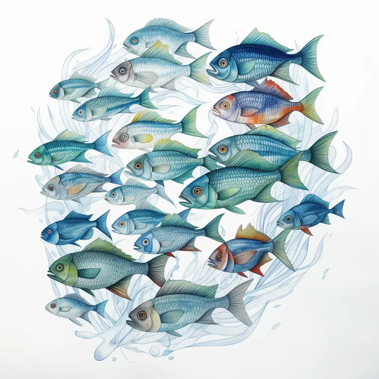 Colorful School of Fish Illustration