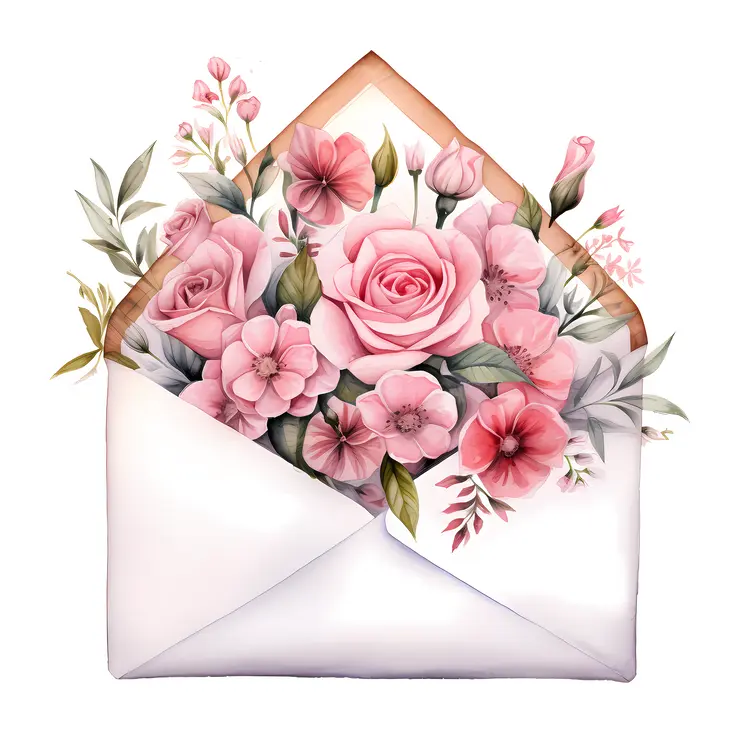 Pink Flowers in Envelope Illustration