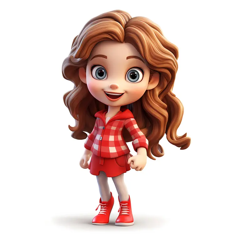 Cute Cartoon Girl in Red Dress