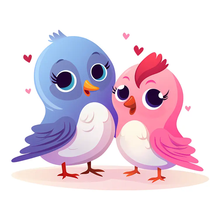 Cute Cartoon Birds in Love for Valentine's Day