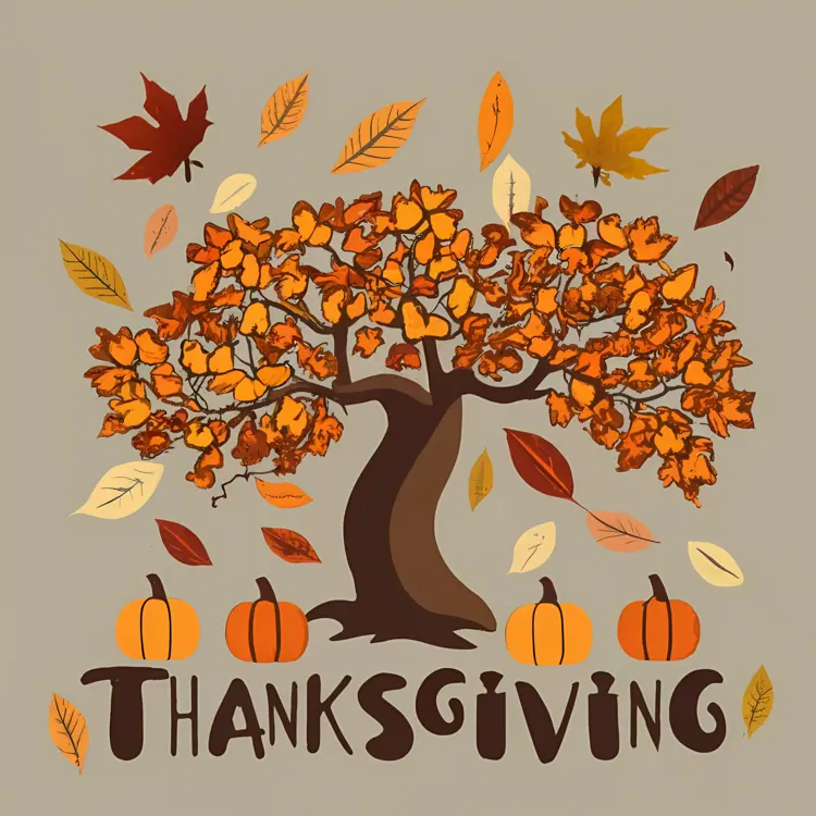 Thanksgiving Tree with Pumpkins and Leaves