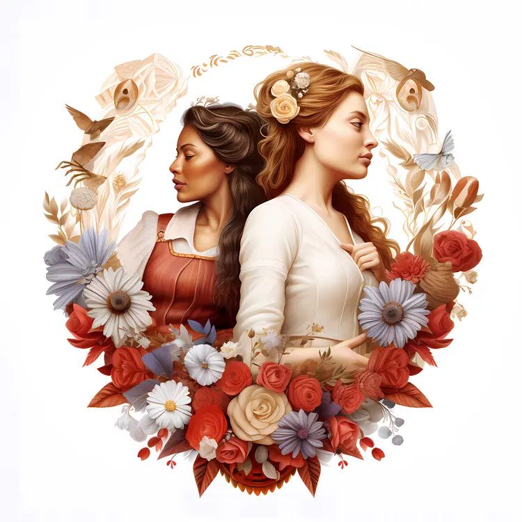 Elegant Portrait of Two Women with Flowers