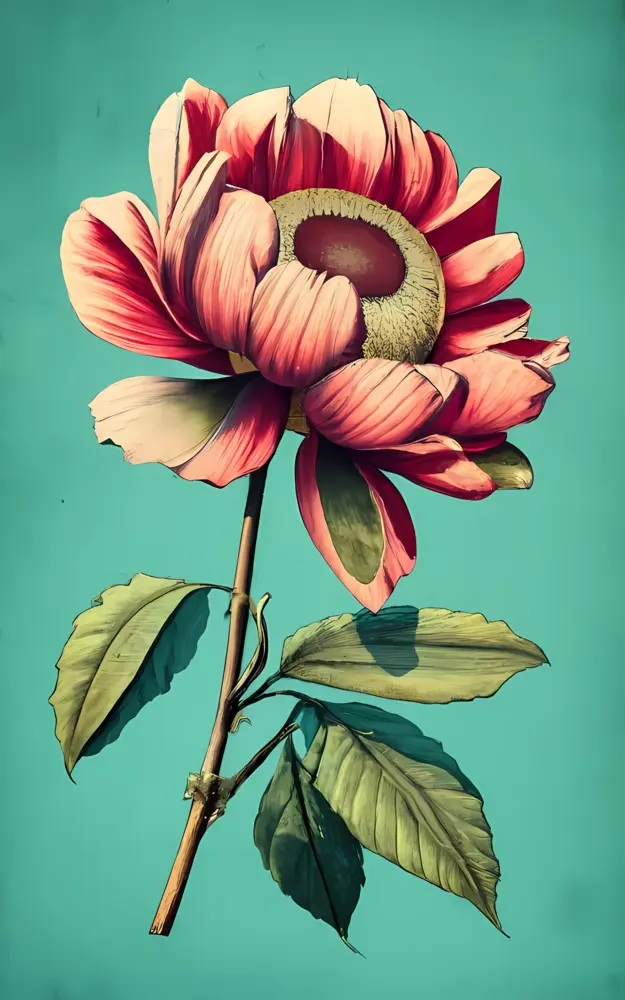 Colorful Flower with Petals and Leaves