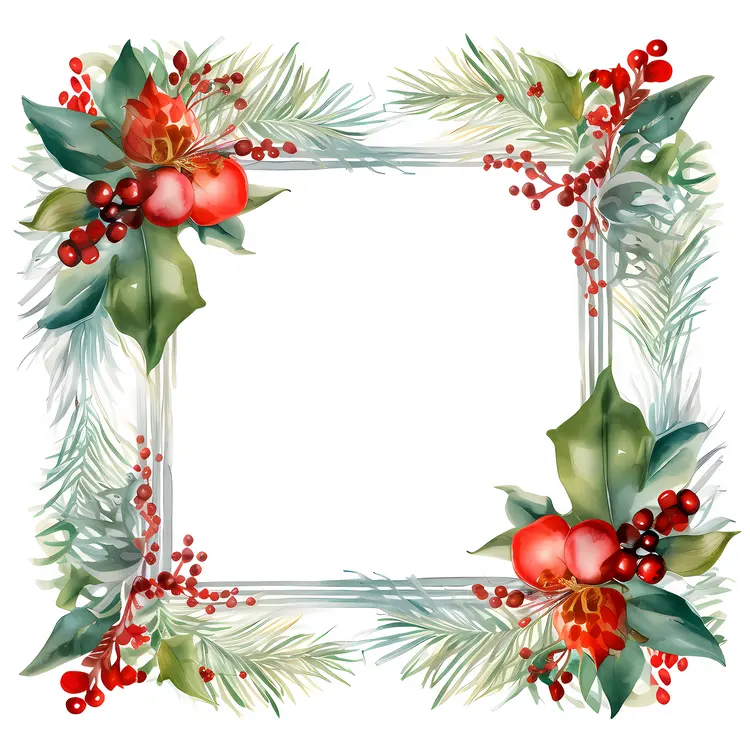 Traditional Christmas Wreath with Red Flowers