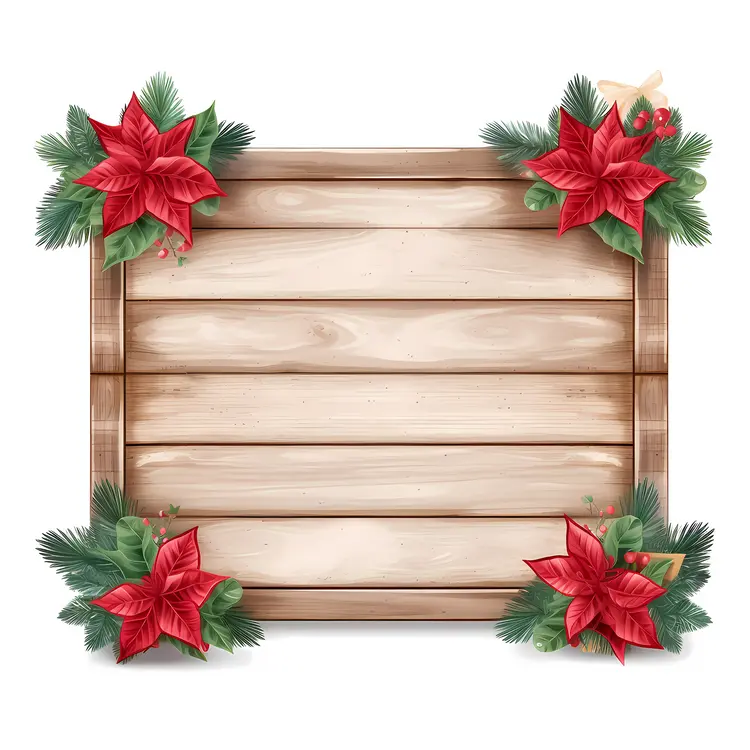 Festive Wooden Sign with Poinsettias