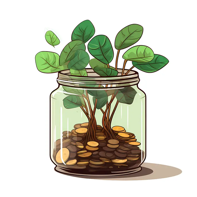 Financial Growth Concept with Money Plant in Jar