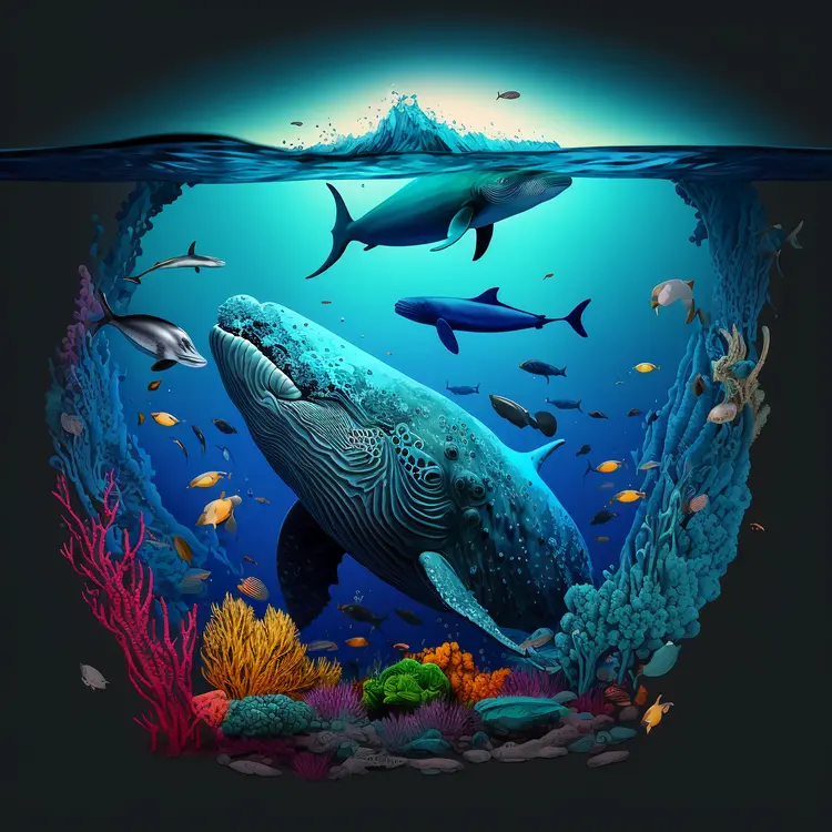 Majestic Whale in Vibrant Underwater World