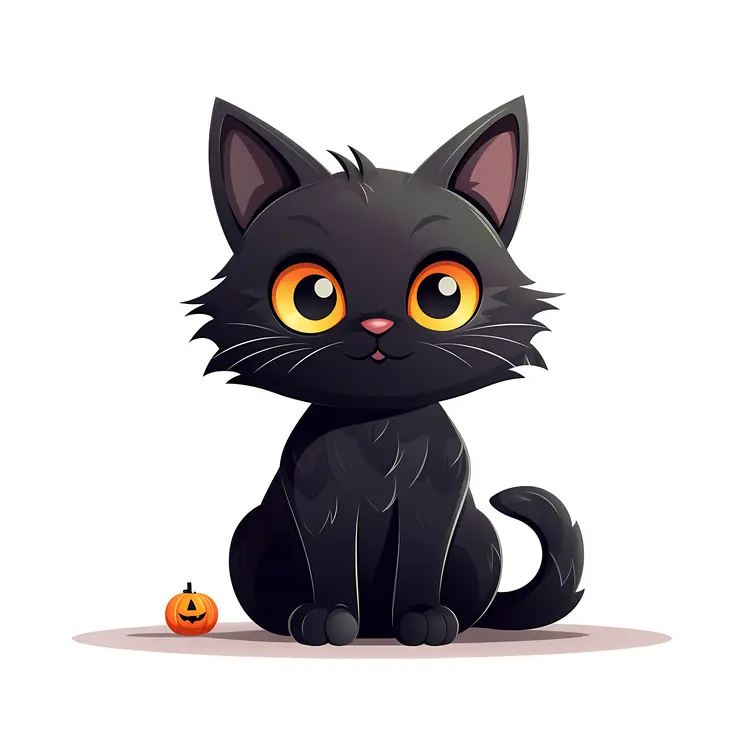 Cute Black Cat with Halloween Pumpkin
