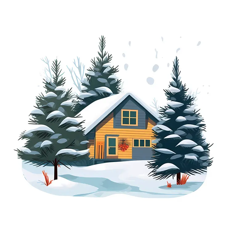 Warm Yellow House in Snowy Forest