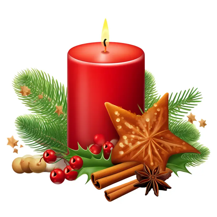 Red Candle with Greenery and Star Cookie