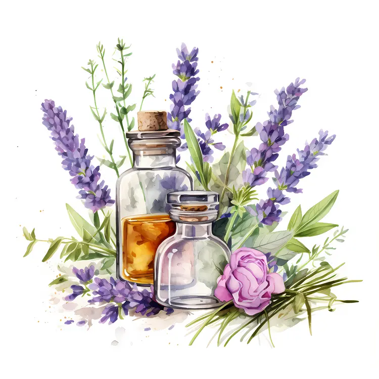 Aromatherapy Bottles with Lavender and Flowers