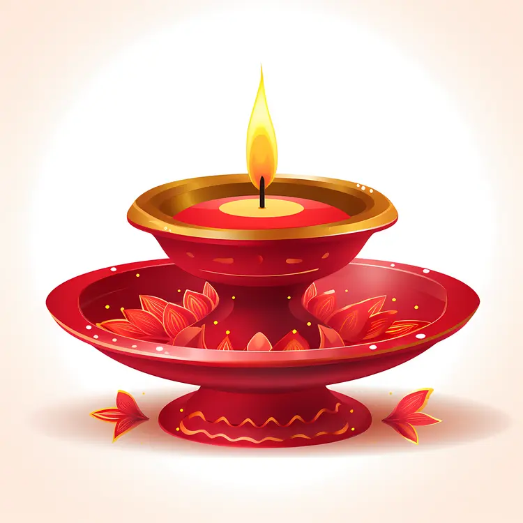 Red Diya Lamp with Candle Flame for Diwali