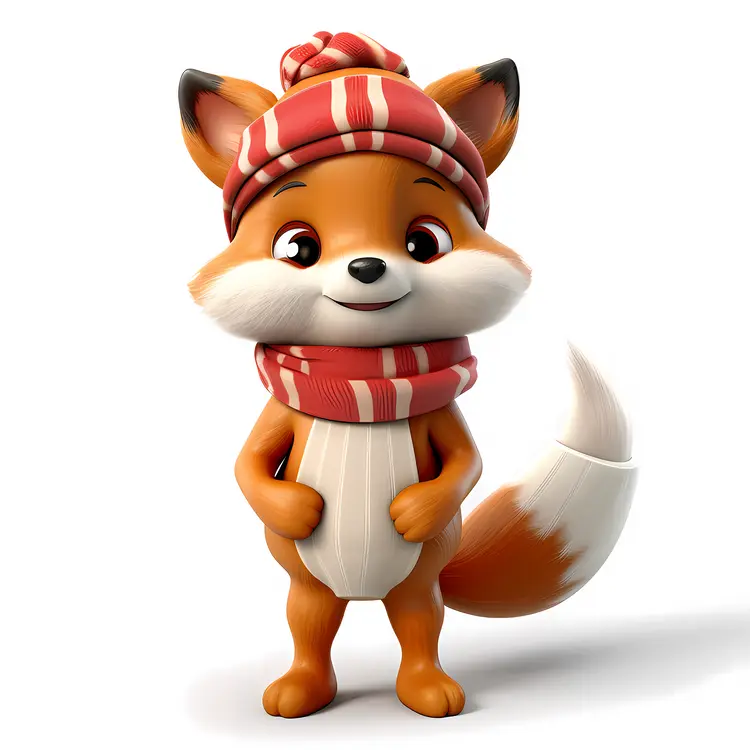 Cute Fox with Scarf and Hat