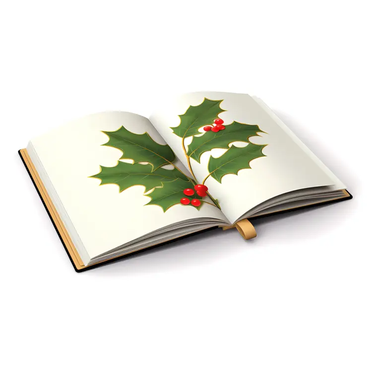 Holly Leaves and Berries in Open Book
