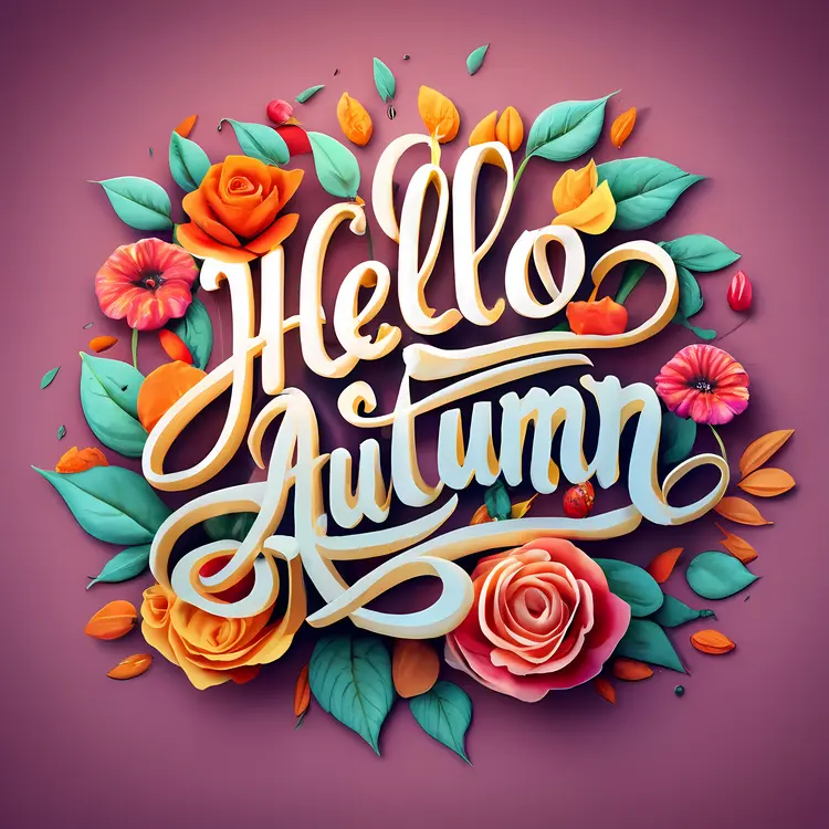 Hello Autumn with Flowers and Leaves