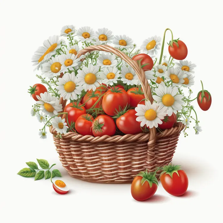 Beautiful Basket of Tomatoes and Daisies