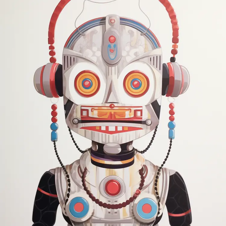 Colorful Futuristic Robot with Headphones