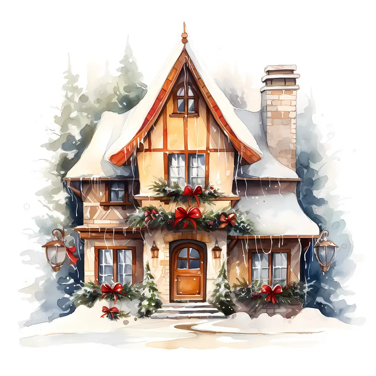 Cozy Cottage with Christmas Decorations