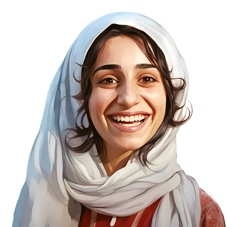 Smiling Woman in Traditional Headscarf Illustration