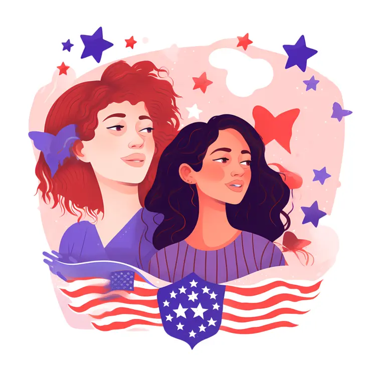 Women Celebrating Independence Day with American Flag