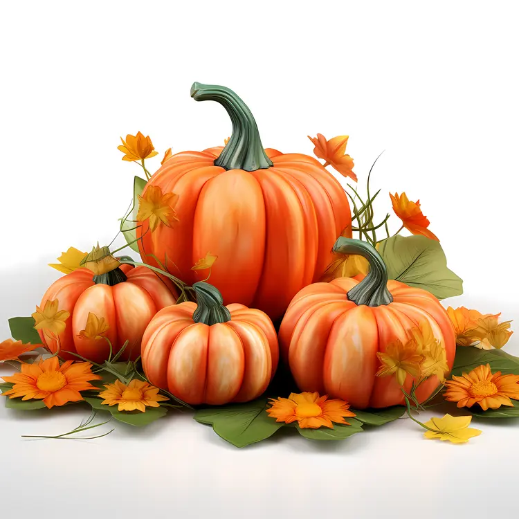 Pumpkins with Autumn Leaves