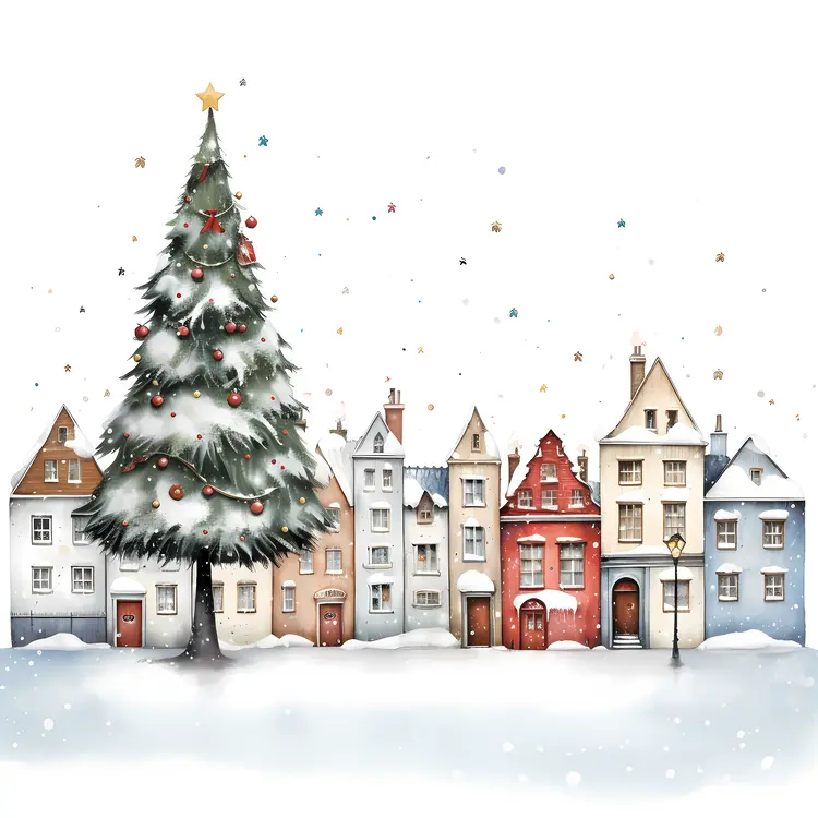 Christmas Tree in Snowy Village